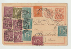Germany 22/14/ 1922 Domestic inflation uprated postal card 6 Reichs Marks total