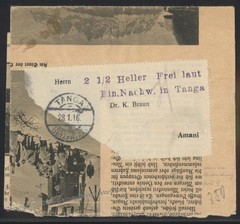 Germany 1916 DOA East Africa WWI Tanga AMANI Prepaid Wrapper BPP Cert 113570