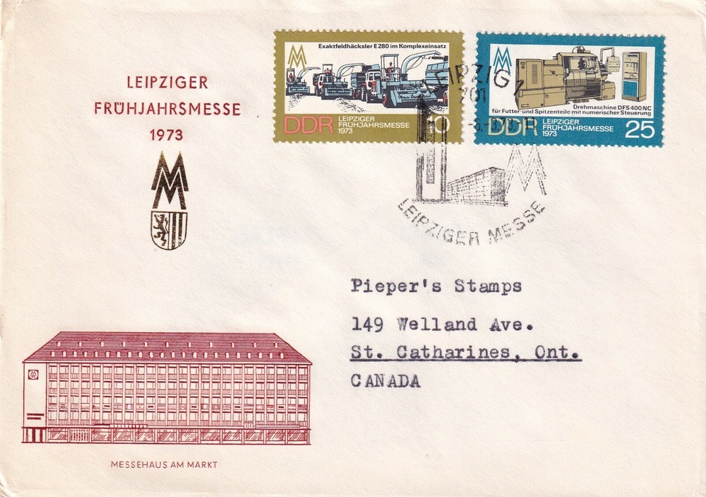 GERMANY DDR 1973 FIRST DAY COVER, LEIPZIG SPRING FAIR, COMBINES, COMPUTERIZED
