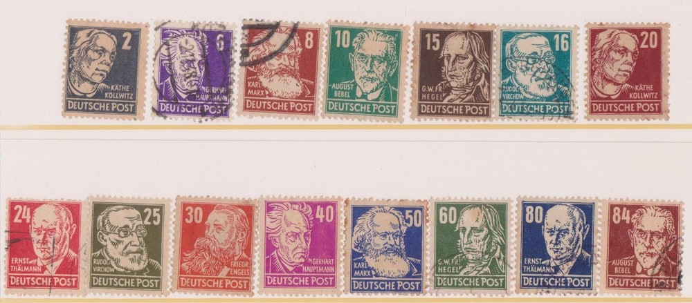(Q32-29)1948Germany part set 15stamps politicians 2pf to84pf mixedCondition(AD)