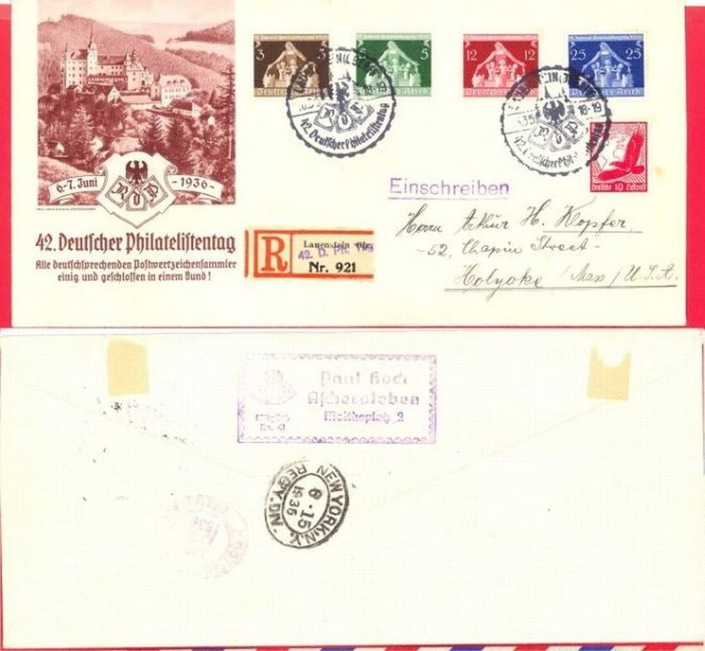Germany 1936 SC#473 – 476 Municipalities Set of 4 on Registered FDC Cover USA