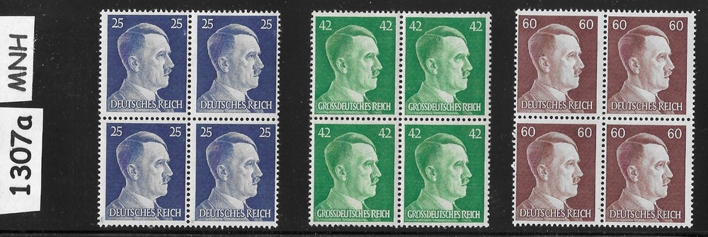 MNH stamp block trio Adolf Hitler 1940s issues WWII Third Reich Germany #1307a