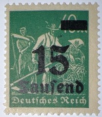 Travelstamps; 1923 Germany OP Stamp #279 -15 Tausend on 40m Farming Mint MNH OG