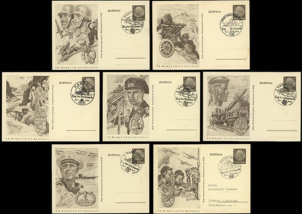 Stamp Day Mi# P242/01-07 Card Collection Special Postmarks WWII 1941 Germany