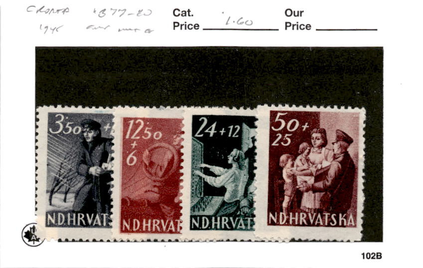 Croatia, Postage Stamp, #B77-B80 Mint Hinged, 1945 WWII German State (AE)