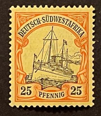 Travelstamps: GERMANY SOUTH WEST AFRICA STAMPS 25pf Kaiser’s Yacht MOGH UnWMK