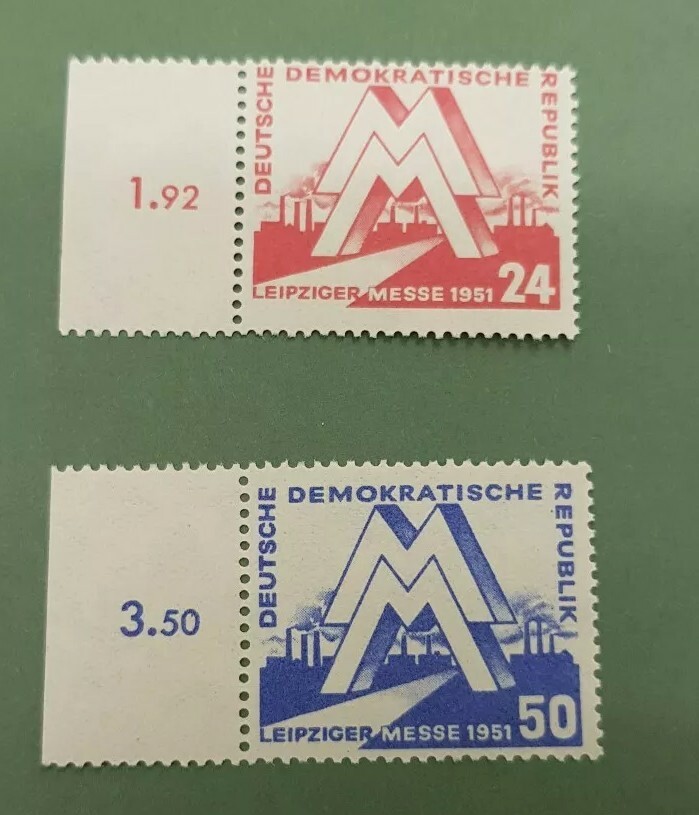 Germany 1951 Leipzig Spring Fair 25/50 pf MNH with numbered selvidge