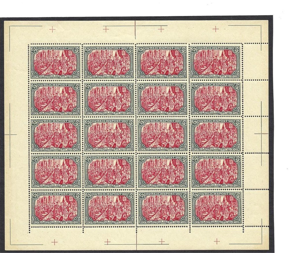 Germany 1900 Sc# 65 Michel# 66 Wilhelm 5 mark Nachdruck sheet 20 MNH old REPLICA