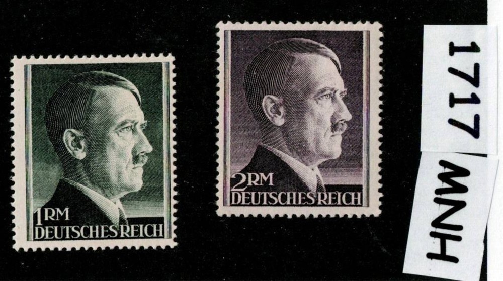 MNH stamps 1RM & 2RM Perf 14.0 side by side WWII Germany Sc 524 & 525 #1717