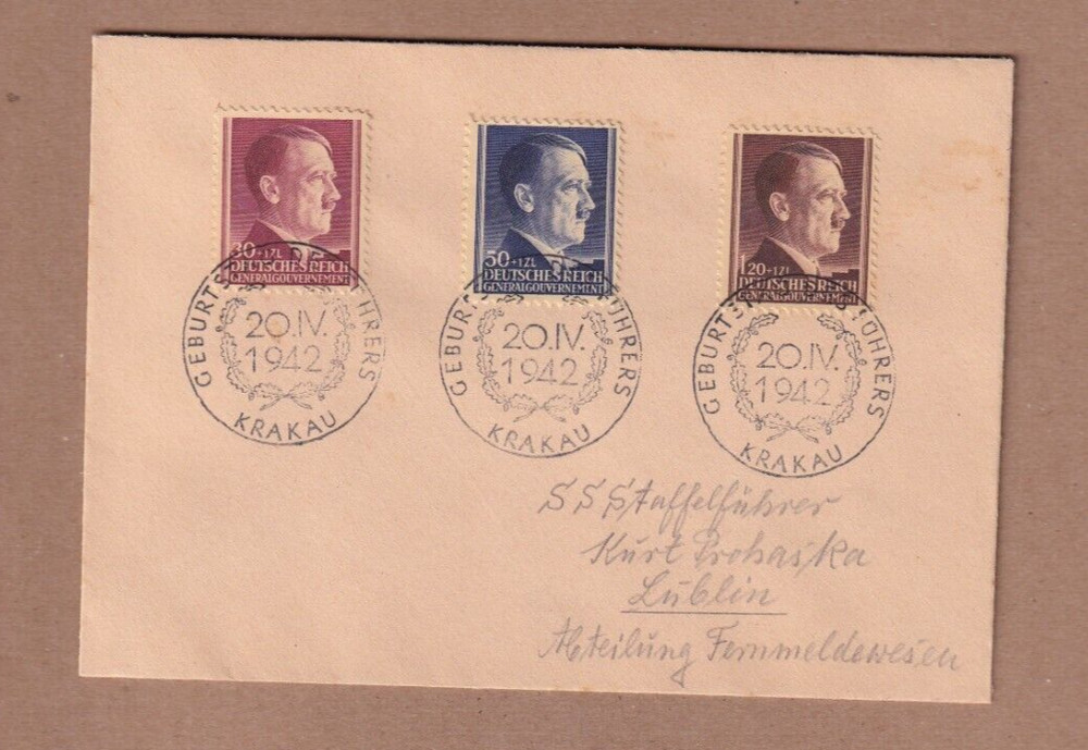 Poland 20 April 1942 Krakau General Government NB12-14 to SS Officer in Lublin