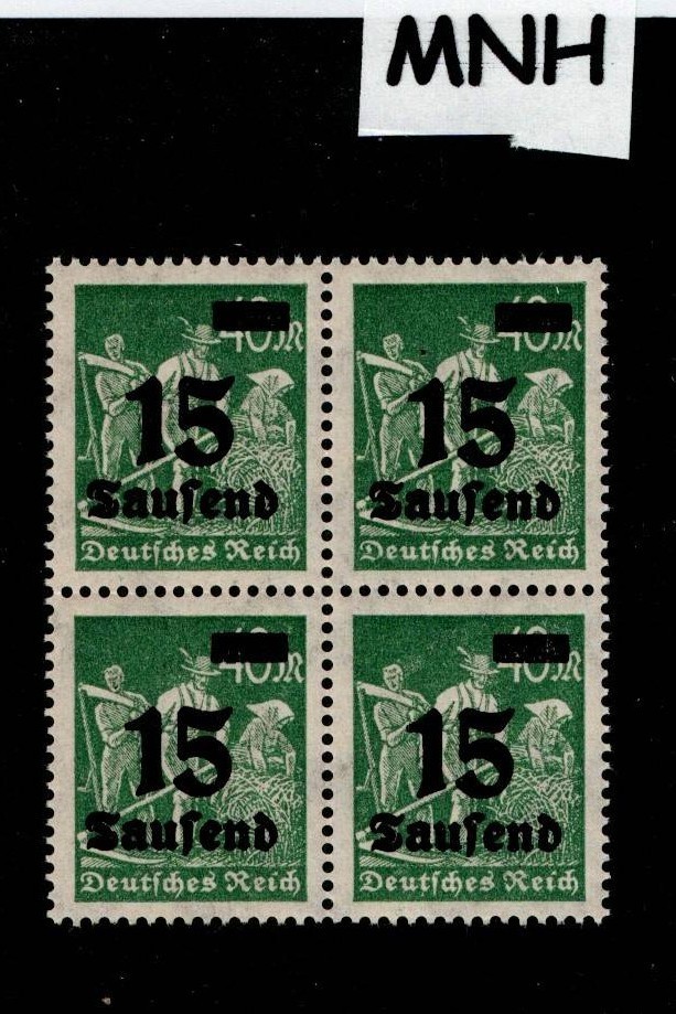 MNH stamp block Overprint 15K over 40Mk Scott #243 Weimar German Republic 1923