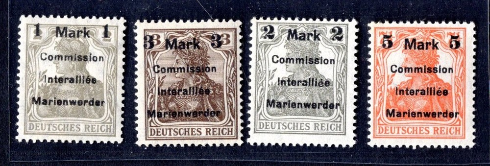 GERMAN MARIENWENDER 1920 SCOTT #32-35 ONLY THE 1 MARK HAS LIGHT HINGE OTHERS NH