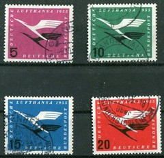 Bundle No. 205 – 208 Cleanly Canceled BRD 1955 Lufthansa Airplane