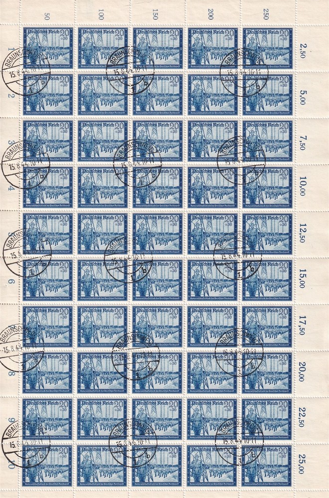 Stamp Germany Mi 892 Sheet 1944 WWII Reich Gilder Post Office CTO