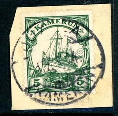 Germany 1905 Cameroon Kamerun 5pf Green Yacht Scott #21 VFU Y6