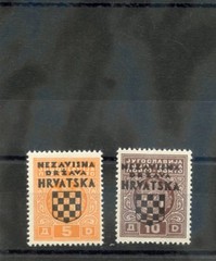 CROATIA Sc J4-5(MI P4-5)*F-VF LH 1941 5D YELLOW, 10D CHOCOLATE(TOP VALUES) $30