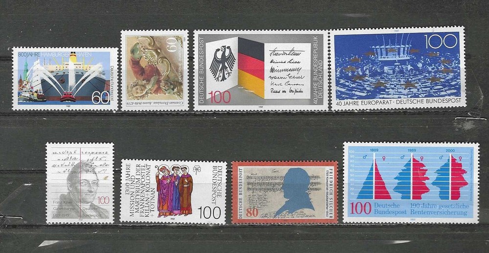 GERMANY , 1989 , MIXED LOT OF 8 STAMPS , PERF , MNH , CV$11.70