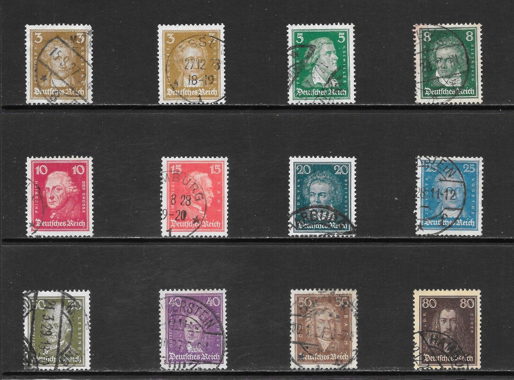 GERMANY SCOTT 351 – 362 USED SET – 1926/27 FAMOUS GERMANS ISSUE (B)