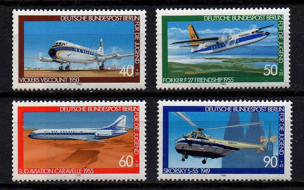 GERMANY BERLIN, SCOTT # 9NB164-9NB167, SET OF 4 MNH AVIATION, AIRPLANES 1980