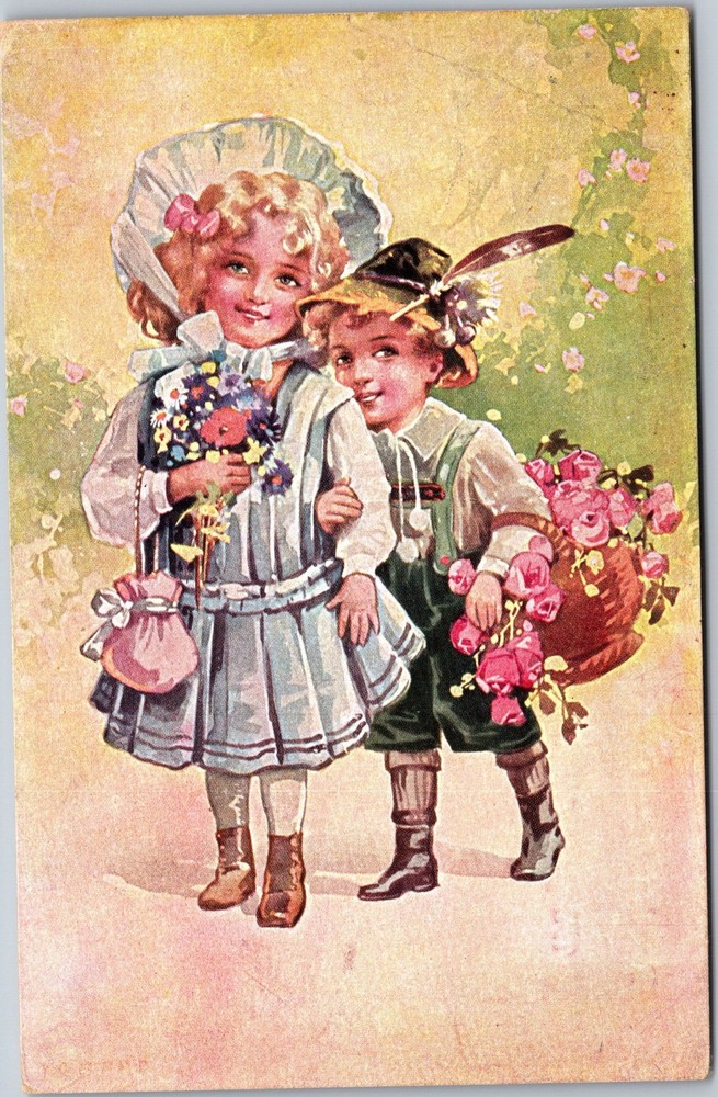 Antique 1910 German Postcard Divided Back Bavaria 5pf Stamp Postmarked Children