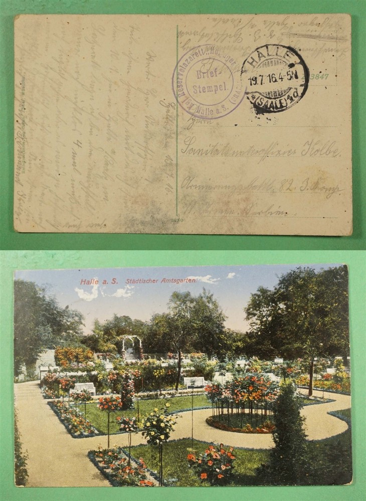 DR WHO 1916 GERMANY WWI FELDPOST HALLE GARDEN POSTCARD R45466
