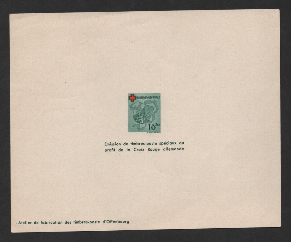 GERMANY 1949 FRANCE SCOTT #6NB3 RED CROSS LARGE DIE PROOF FRENCH OCCUPATION ZONE
