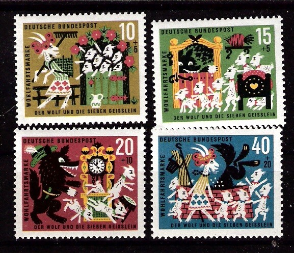 Germany 1963 Fairy Tale Wolf 7 Kids Semi-postal Set MNH (SC# B392-B395)