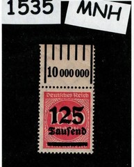 MNH stamp Overprint 125K over 1000Mk Sc #255 Weimar German Republic 1923 #1535