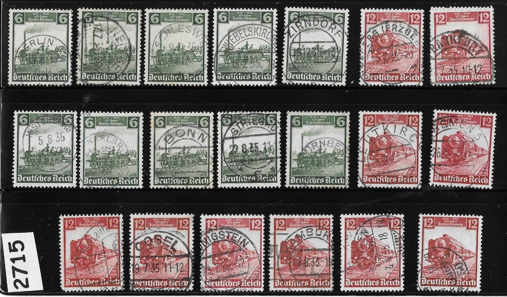Stamp sets X 10 459-462 / Vintage Trains / WWII Germany Third Reich 1935 #2715