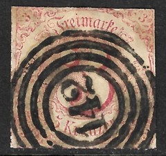 Germany Thurn and Taxis Scott #57 Used 3kr Rose Rouletted Numeral Cancel 1865