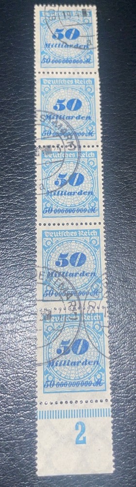 Germany Scott # 299 Used 1923 50,000,000,000 Mark Stamps Block of 5