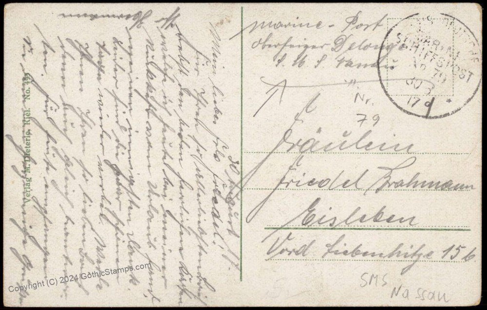 Germany WWI Navy SMS Nassau MSP79 Feldpost Cover 75486