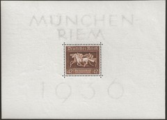 Germany #B90 MNH, 1936 Horse Race Souvenir Sheet + Single, Scott Value $24.00
