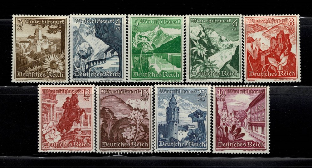 Germany semi-postal stamps, 1938, Set, Sc # B123-B131, Unused, OG/H