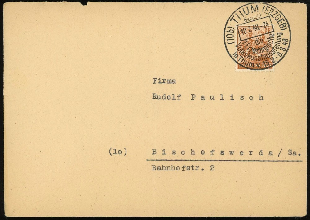 Germany Thum Erzgebirge 1948 Exhibition Special Postmark Cover 24pf Postage #565