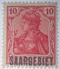 Travelstamps: Germany Saar Overprint Stamps – 10pf Mint MOGH Wmk
