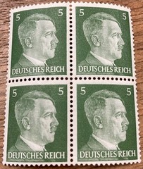 Block of 4 Adolph Hitler 5 pfennings postage stamps MNH. WW2 era