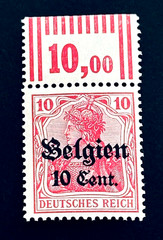 GERMANY Stamp – 1916 Germania Belgium Occupation WWI Sn N14 w/ Tab MLH r21