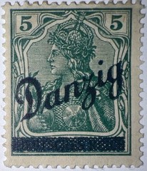 Travelstamps: Germany Danzig Overprint Stamp – 5pf Mi 21 – Mint Og Hinged Wmk