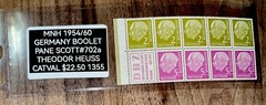 MNH 1954/60 GERMANY BOOLET PANE SCOTT#702a THEODOR HEUSS CATVAL $22.50 1355