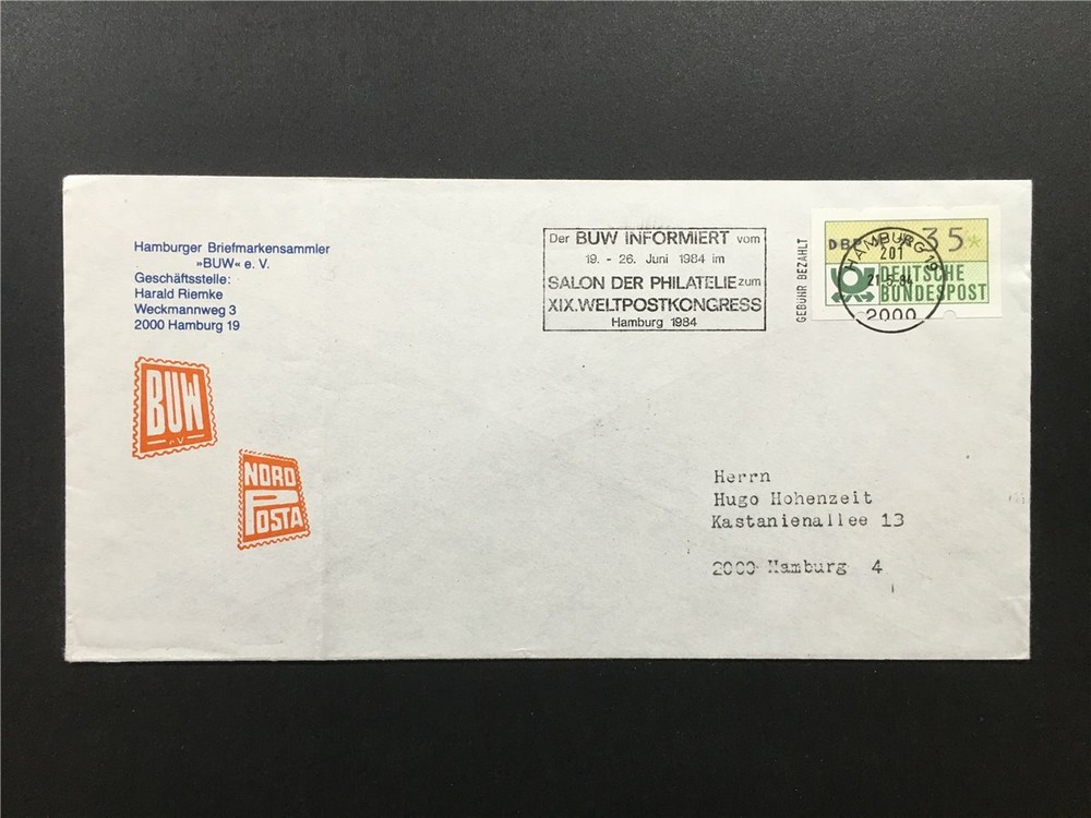GERMANY ATM COVER 1984 HAMBURG UPU CONGRESS z4227