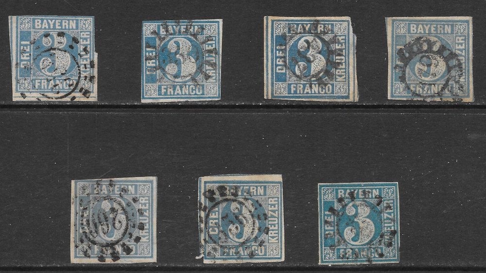 BAVARIA SCOTT 2 USED X 5 – 1849 3kr BLUE NUMERAL OF VALUE ISSUE