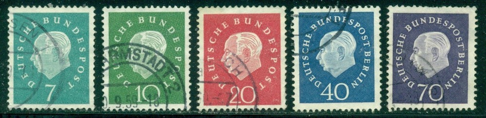 GERMANY SCOTT #’s 793-797, PRESIDENT THEODOR HEUSS SET, USED, GREAT PRICE!