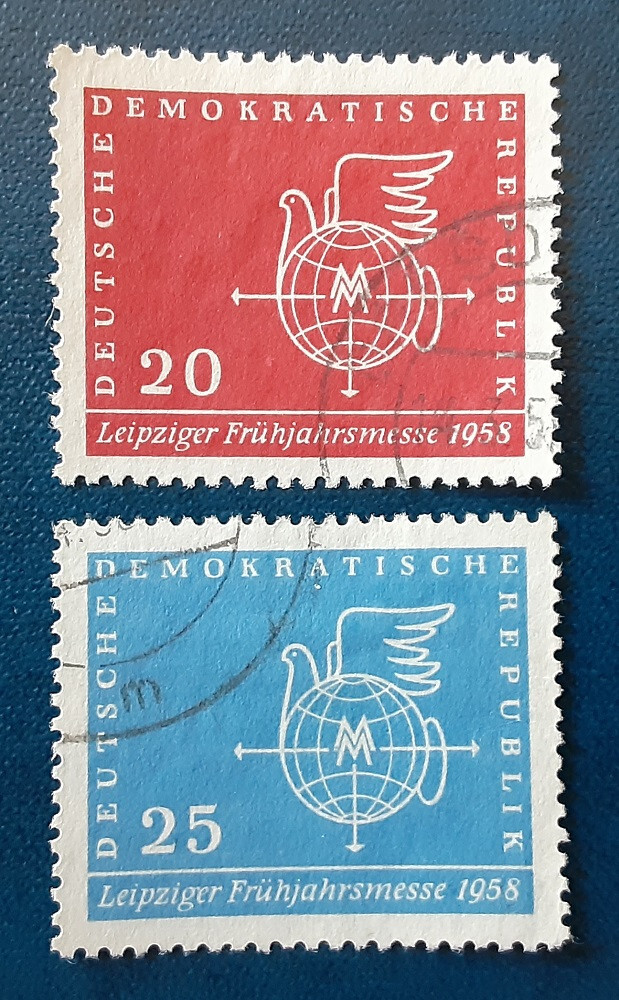 DDR Germany 1958 Used Leipzig Spring Fair Mi 618-9 Scott 377-8 Dove Globe 7581