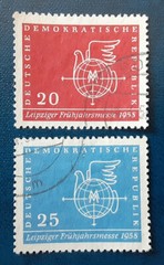 DDR Germany 1958 Used Leipzig Spring Fair Mi 618-9 Scott 377-8 Dove Globe 7581