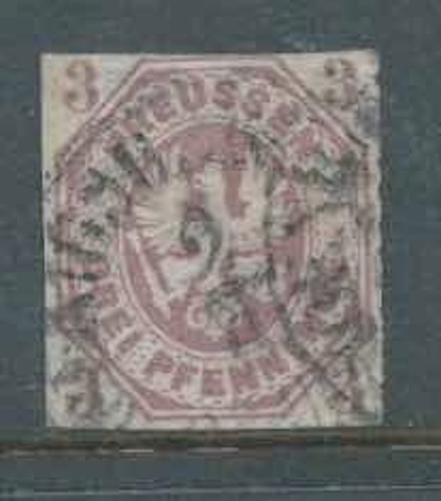GERMANY PRUSSIA 1865 SG24 3pf Dull Lilac Embossed Arms Rouletted 11.5 GU Cat £70