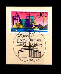 Germany Ships Cranes Rhine Ruhr Port Duisburg MICHEL 1558 Bonn, 1991 Stamp Piece