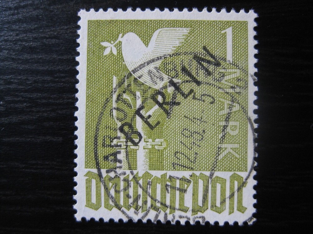 BERLIN GERMANY Mi. #17 used black overprint stamp (fake cancel)!