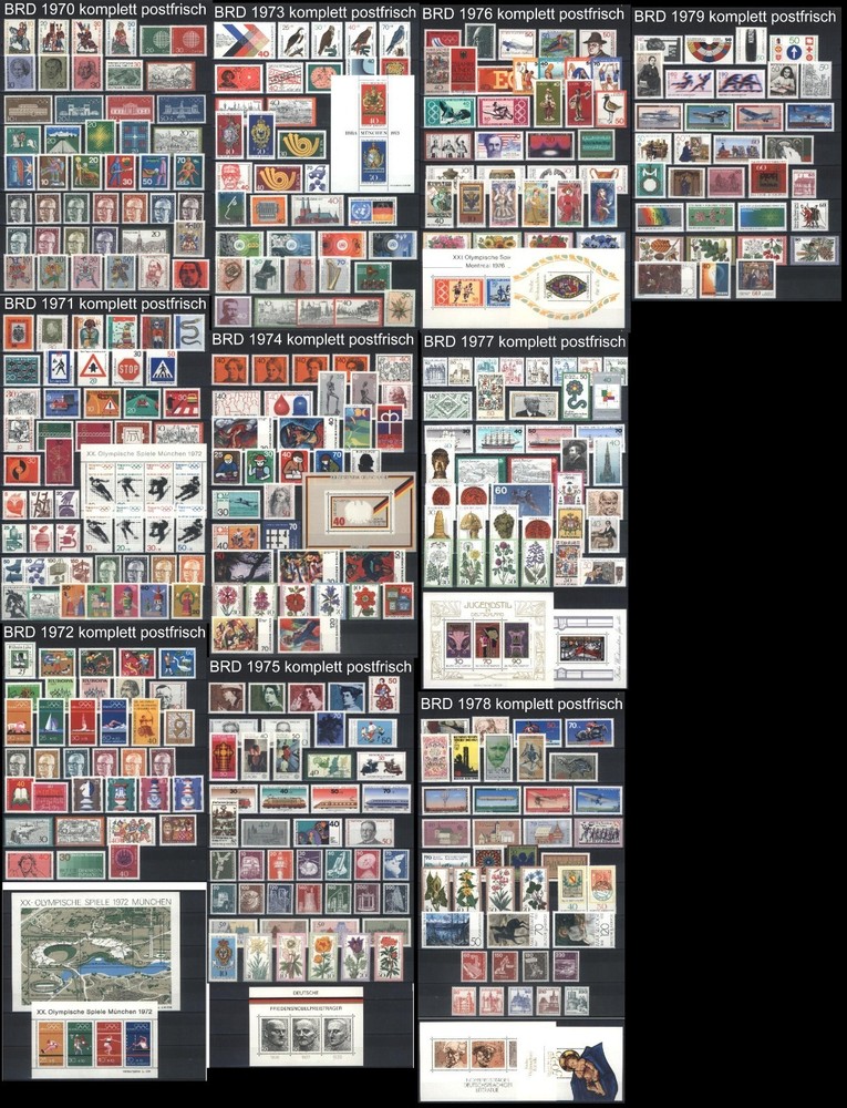 West-Germany / FRG / BRD Complete Yearsets 1970-1979 MNH Stamps, Mi. 612-1032