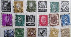 151 VINTAGE GERMAN WEIMAR REPUBLIC HYPER INFLATION STAMPS 6 PAGES STAMP ALBUM